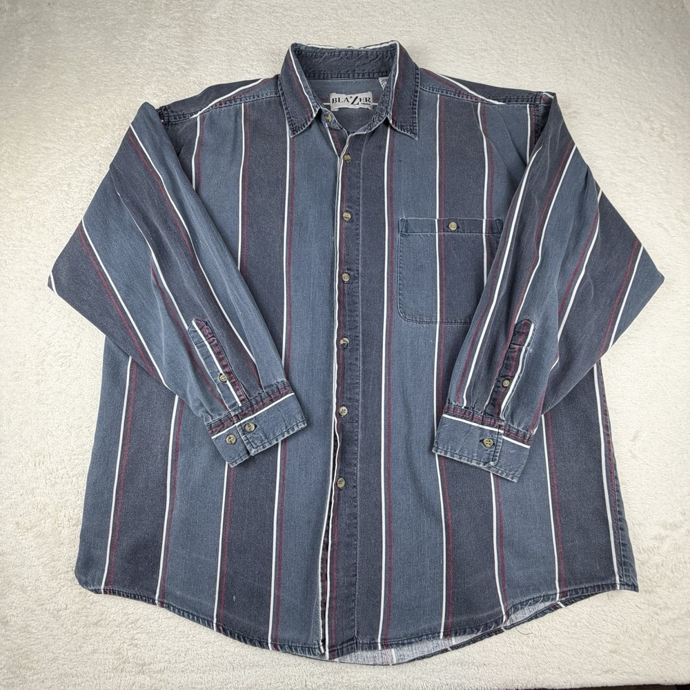 Vintage 90s Blazer Firenze Shirt Men XL Striped‎ Long Sleeve Button Up Retro